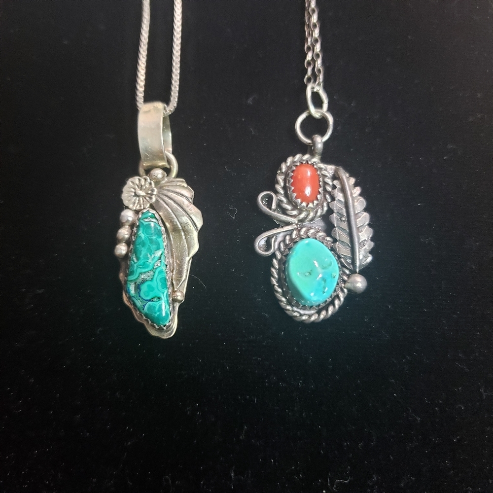 2 coral turquoise native tribe necklaces